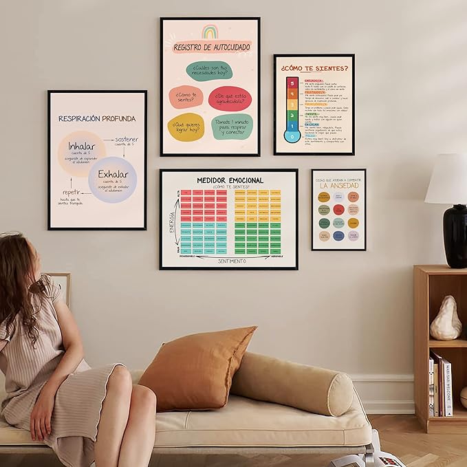 LOLUIS Mental Health Poster, La Salud Mental Spanish Learning Tools Educational Supplies Art Print (Autocuidado, Custom Frame Type)
