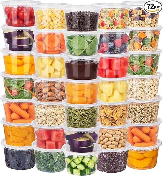 NESCCI 72 Sets (144-Piece) Deli Containers with Lids,12oz X 72 Set Each, Leak-Proof & BPA Free Airtight Takeout Plastic Food Storage Containers for Soup, Meal Prep, Microwave/Freezer Safe
