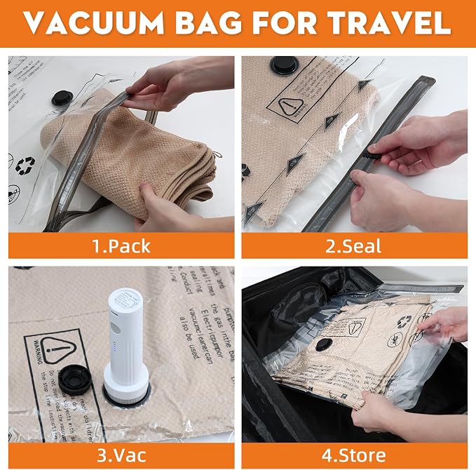 Vacuum Storage Bags For Clothes with Pump(6S+6M+2L+2J)16 Pack | Vacuum Travel Bags with Pump for Luggage,Space Saver Bags For Travel and Home Organization