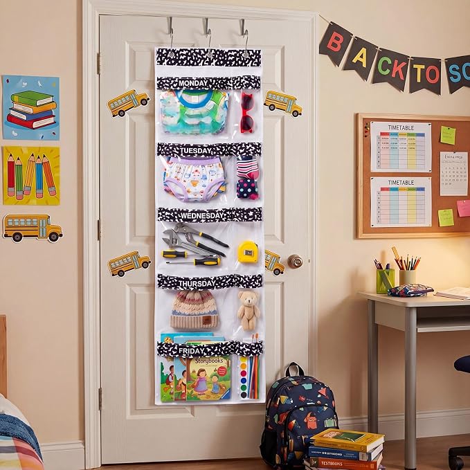 Back to School Weekly Clothes Organizer Notebook Design Decor | 5 Shelf, Hanging Closet Storage, Days of The Week Clothes Organizer, Oxford Fabric, Weekly Outfit Planner, Bedroom Dorm