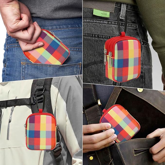 E-Tree Coin Purse with Carabiner Clip, Dual Layer Card Case Holder, Mini Pouch for AirPod Earphone Keychain USB Cable,Wallet, Small Accessories Organizer Bag for Women and Men (Colorful)