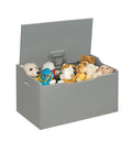Badger Basket Bench-Top Wooden Toy Box in Gray – Safe Storage Chest with Dual Safety Hinges, Side Handles, and Front Slot