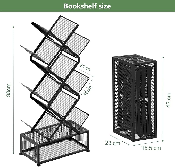 Gintan 9-Tier Space Saving Book Shelf with Storage,Bedroom Shelves Folding Bookshelves,No Installation Required Shelf Tree Metal Bookshelf for Living Room,Study,Home Office,Bed Room (Black)