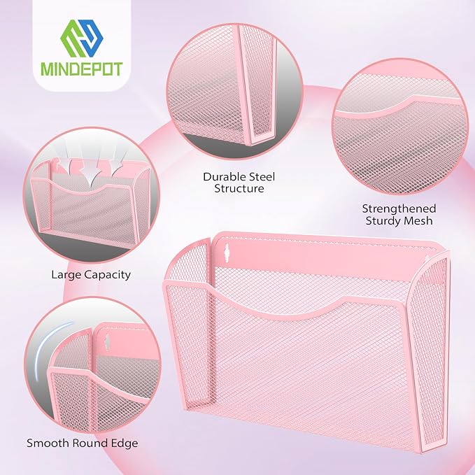 MINDEPOT Wall File Organizer - Heavy Duty Iron Office File Holder for Wall Mount - Hanging Document Organizer for Business, Classroom, Home Office