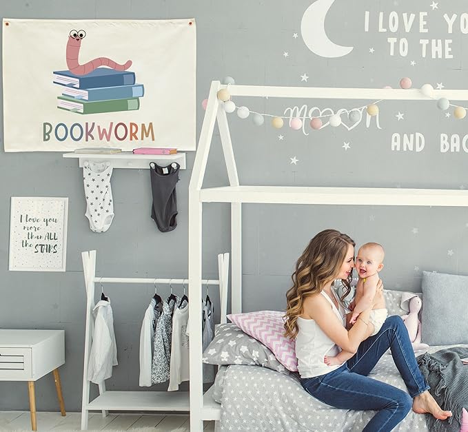 Classroom Wall Flag Decor-Teacher Gift-Inspirational Back to School Wall Banner Decor-Bookworm-Hanging Rectangular Canvas Banner for Classroom Teacher Office Reading Corner-28.5x20 Inches