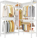Raybee Clothes Rack, Clothing Racks for Hanging Clothes, L Shaped Clothing Rack for Corner 900LBS Heavy Duty Clothes Rack Garment Rack 74.5" W X 18" D X 77" H, White