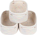 CubesLand Rectangle Woven Cotton Rope Storage Basket for Organizing | Small Basket for Kids, Baby Nursery, Cat Dog Toy Baskets, Organizer Bins for Shelves Rainbow Stitches