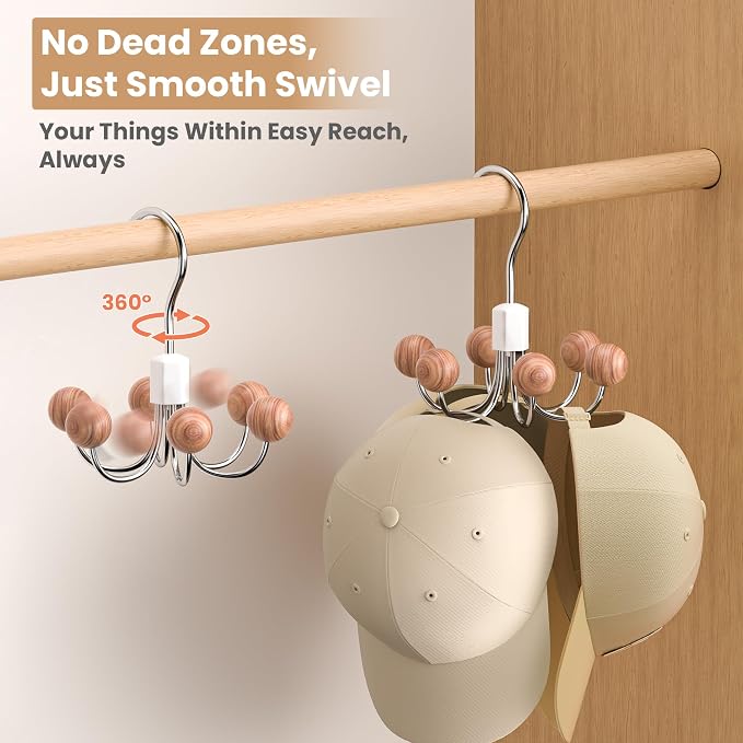 OHIYO 2-Pack 360° Swivel Hoodie Hangers with 6 Cedar Balls, Closet Organizer for Bra, Scarves, Belts, Purse & Accessories Storage
