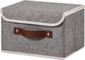 Storage Bins Box with Lids Decorative Cotton Linen Fabric Baskets Cubes with Handles PP Plastic Board Foldable Washable Lidded Clothing Shelf Closet Organizer Container (Gray, Small)