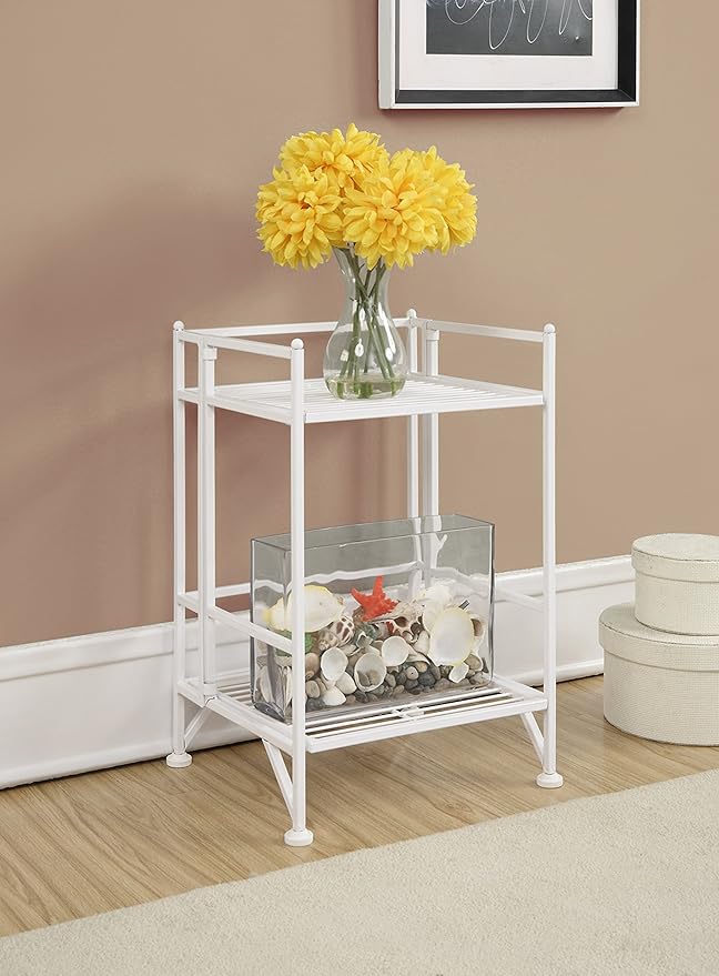 Convenience Concepts Xtra Storage Shelves - 2 Tier Folding Metal Organizer Shelf for Office, Closet, Laundry Room, Garage, Kitchen, Bathroom, & Bedroom, No Tools Assembly, White