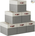 Ornavo Home 13x15x13 Foldable Fabric Storage Cube Bins, 6 Pack, White/Gray | Collapsible Linen Shelf Basket Organizer; Leather Handles; Fits Cube Storage Shelving Units