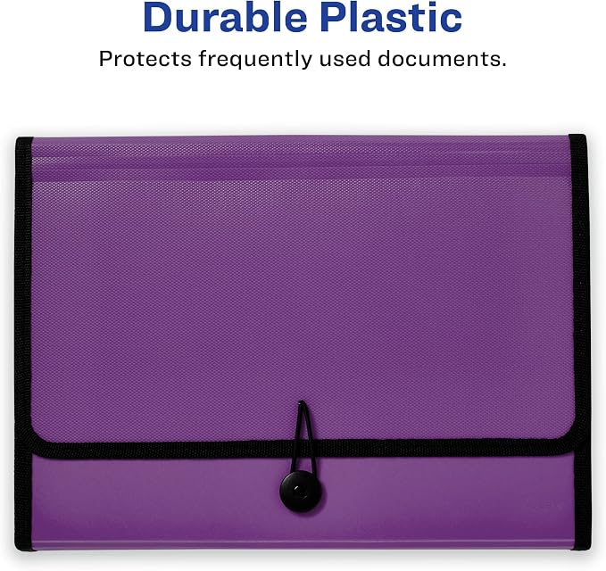 Avery Expanding File Folder Organizer, 7-Pocket Accordion File Organizer, Plum, Holds 425 Letter/A4-Size Sheets (73552) (Pack of 8)