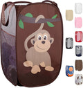 Handy Laundry Collapsible Mesh Pop Up Laundry Hamper with Side Pocket – Breathable, Space-Saving, Foldable Basket for Clothes, Toys, Travel & Storage, 14 x 13 x 24 in, Monkey