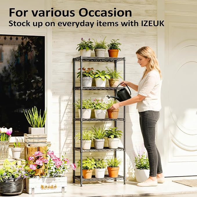 Wire Shelving Unit, 24” Metal Pantry Shelf, Adjustable Black Storage Rack | 23.6"W x 13.7"D x 53.4"H, 1000 lbs Capacity, 5-Tier Wire Storage Shelf Rack for Kitchen, Garage & Laundry Storage