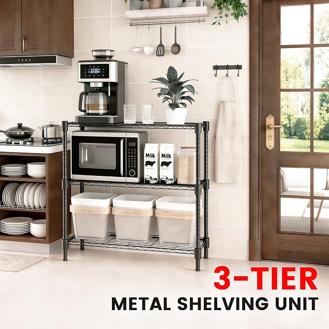 Xcity Storage Shelves, 3 Tier Heavy Duty Metal Shelving Unit, 1200 LBS Adjustable Steel Wire Shelf for Commercial, Pantry, Kitchen, Garage, 14" D x 36" W x 36" H, Black