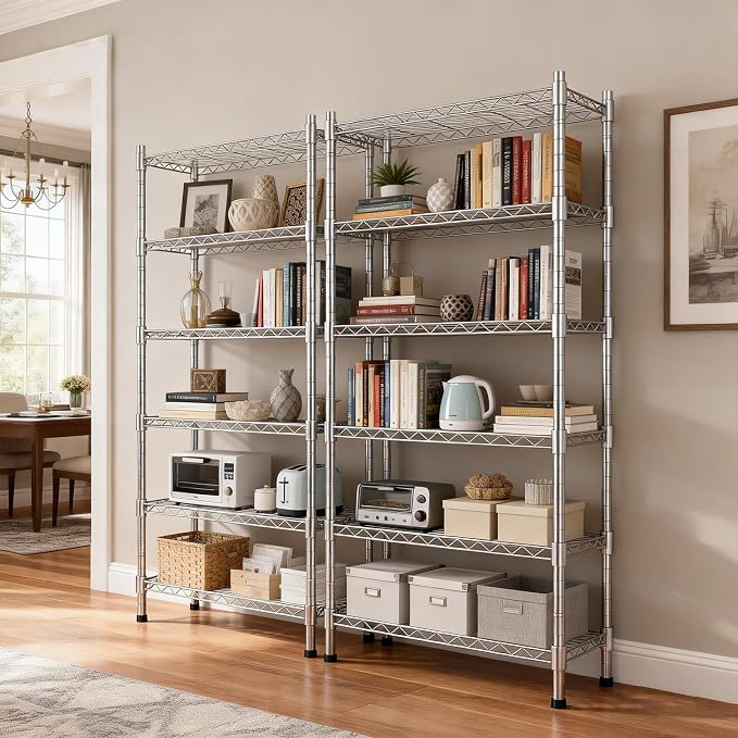 AIRAJ 33”W Storage Shelves with Wheels | 5 Tier Wire Shelving | 1500 LBS Metal Shelving | Garage Shelving Units and Storage | Wire Rack Adjustable Layer Height | 33”W×13”D×73” H| Electroplated Silver