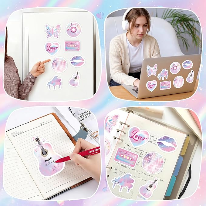 12 Set Singer Sticky Notes with Cute Music-Inspired Gel Pens, Era’s Singer Self Stick Notes Memo Pads for Home School Birthday Party Favors Gifts Office Supplies for Music Fans