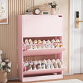 Shoe Storage Cabinet, Wood Shoe Organizer for Entryway with 3 Flip Drawers, Freestanding Shoe Rack with Adjustable Shelf, Narrow Shoe Dresser for Front Door Entrance (Pink, 3 Drawers)