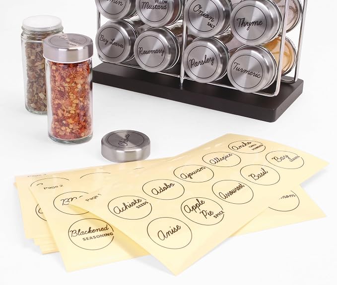 Orii Spice Labels, 160 Clear Round | 160 Pre-printed, 20 Blank