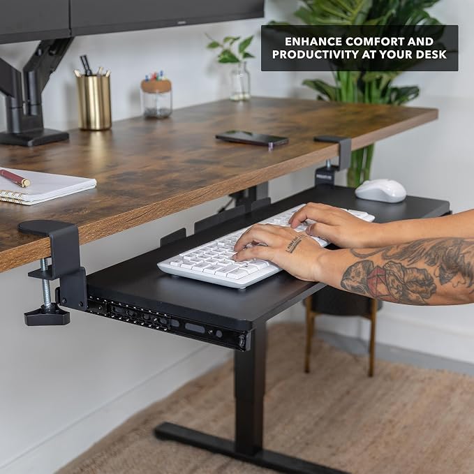 Mount-It! Keyboard Tray Under Desk, 30" (36" Including Clamps) Extra-Wide Pull Out Drawer, No-Drill C-Clamp Mount, Fits Desks 0"–1.77" Thick, Holds 11 lbs, Black