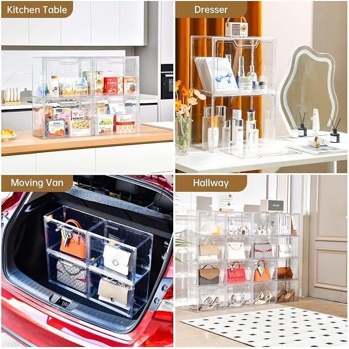 Stackable Acrylic Display Case,Clear Storage Bins with Lid for Collectibles | Purse Organizer ,Storage Boxes/Bins with Lids, Closet Organizers and Storage for HandBags, Hat, Collectibles and Lego