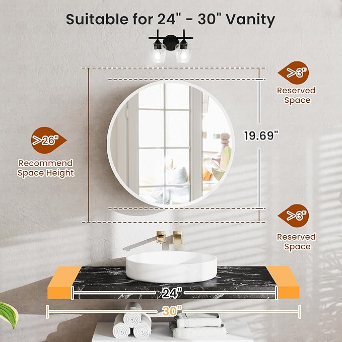 20'' Round Medicine Cabinet with Mirror, Modern Bathroom Vanity Mirror Cabinet with Storage Shelf, Circular Wall Mount Mirrored Cabinet, Farmhouse Medicine Cabinet for Home, Bathroom(White)