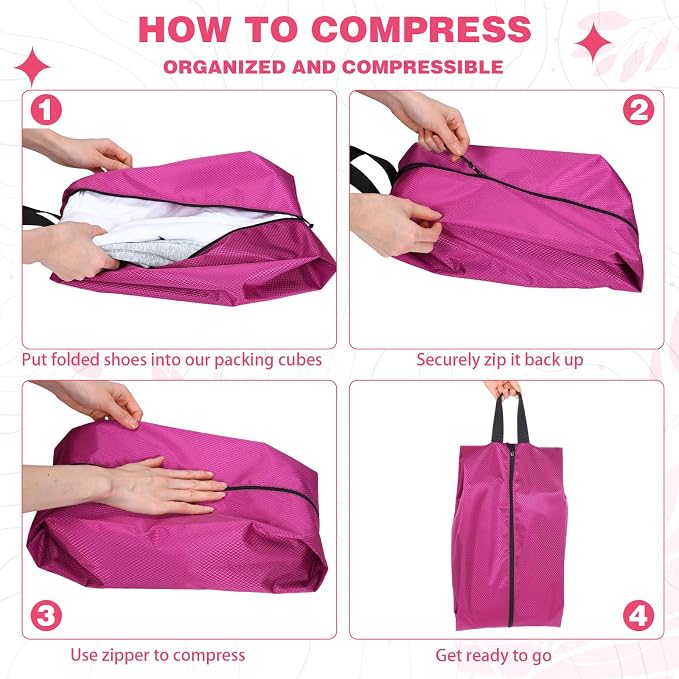 6 Pcs Travel Shoe Bags with Zipper Nylon Portable Waterproof Suitcase Shoe Organizer Packing for Golf(L,Purple)