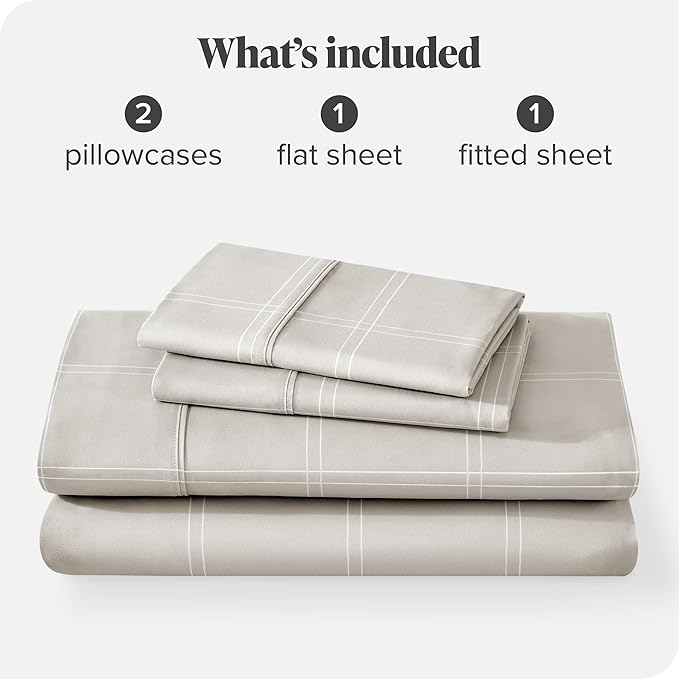 Bare Home Full Sheet Set - Luxury 1800 Ultra- Soft Double Brushed Microfiber - Deep Pockets - Easy Fit - 4 Piece Bedding Sheet Set (Full, Modern Plaid - Stone/White)