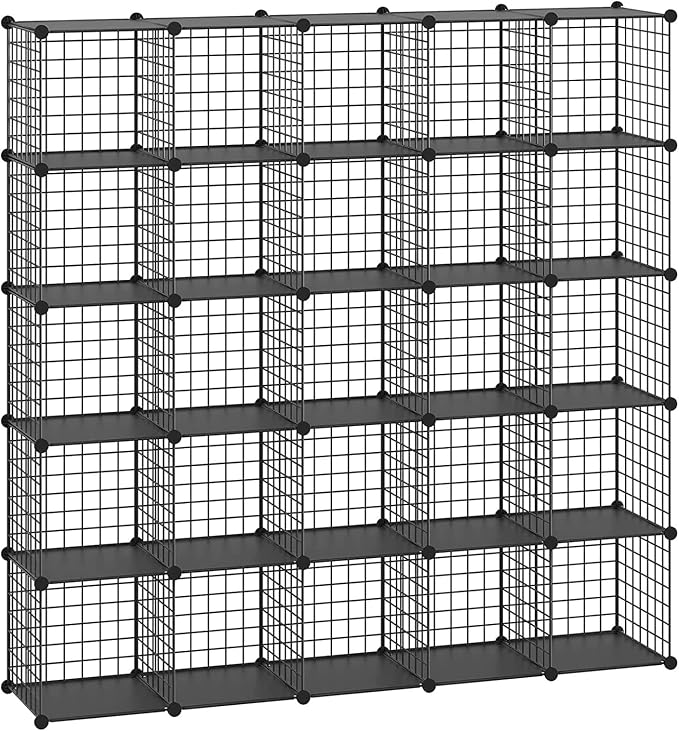 HUBSON Wire Cube Storage Organizer, Book/Toy/Craft/Potted Plants and petCloset Organizers and Storage Shelves, 25-Cube Freely Combinable Metal Grids Storage Shelf,Black Plus Iron