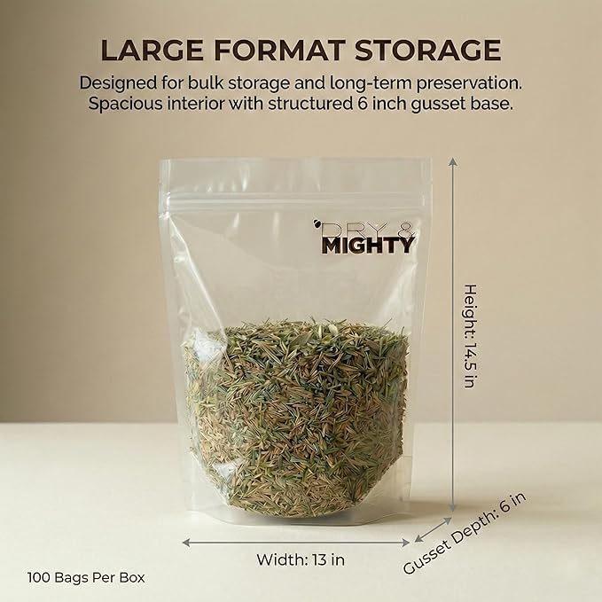 Dry & Mighty Smell Proof Turkey Bag 10 Pack Large 13"x14.5",USA Food Grade, Provides the Perfect Environment for Curing Herbs, Tear-Resistant 1LB Bags, Great for long term herb storage, Bulk