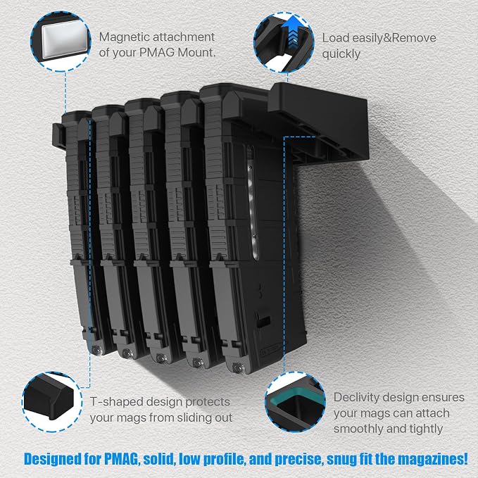 Solid ABS 6X Standard PMAG Wall Mount, Mag Holder, Home Magazine Storage Rack
