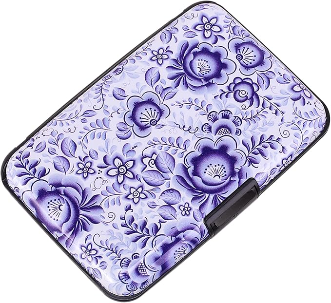 ELFISH Mini RFID Aluminum Wallet Credit Cards Holder Business Card Case Metal ID Case for Men Women (Camellia)