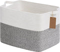 Goodpick Woven Storage Basket, Cotton Rope Baskets with Handles, Toy Baskets Storage Kids, Blanket Basket for Living Room, Bedroom, Gray and White, 18 x 14 x 12 Inches