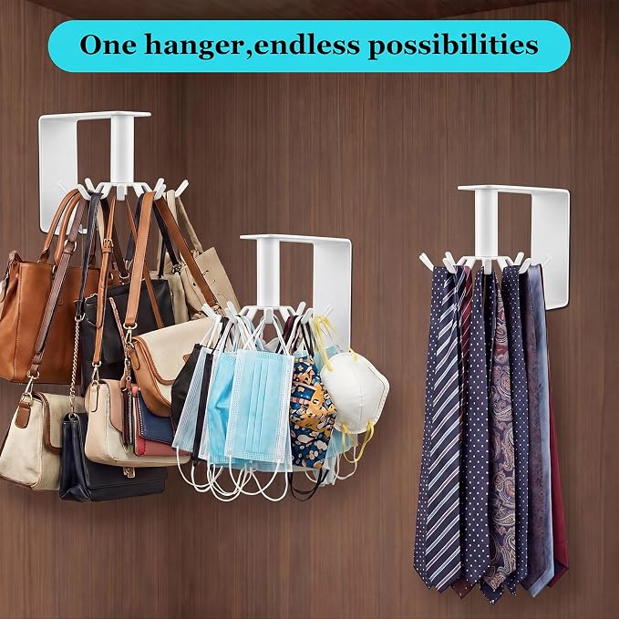 Xuhal 360° Rotatable Belt Hanger Wall Mount Belt Rack for Closet Heavy Duty Carbon Steel Tie Storage Organizer Space Saving Hanging Hook Holder for Bra, Tank Top, Tie, Scarf and Accessories (White)