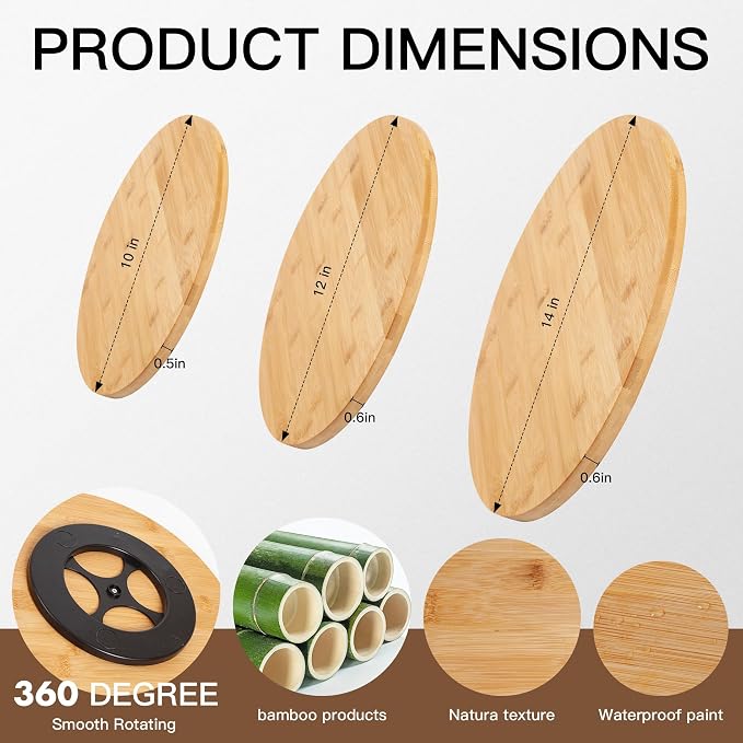12in Bamboo Lazy Susan Turntable Organizer for Pantry Countertop Tabletop Spice Rack Spinning Rotating Organizer for Kitchen
