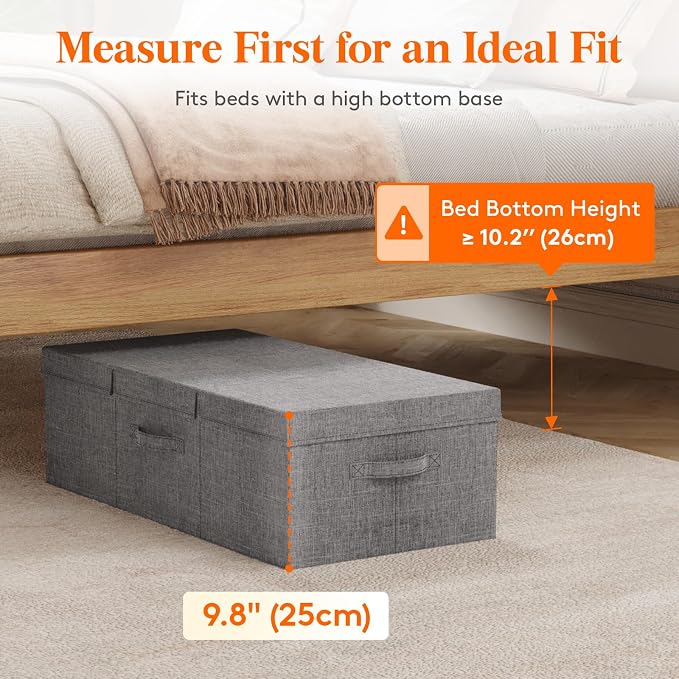 Lifewit 80L Under Bed Storage Containers, 9.8 Inch Tall Underbed Clothes Storage Organizer Bin with Sturdy Sidewalls, Bottom, 3 Lids, Deep Storage Drawer for Clothes, Shoes, Blankets, Pillows 4 Pack