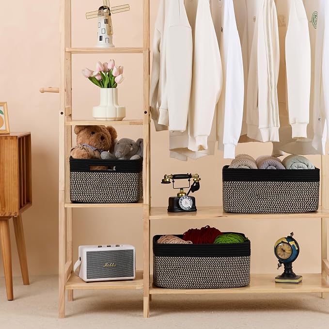 MiniArk Large Storage Baskets for Organizing, 17 x 13 x 7.5” Closet Shelf Baskets for Clothes Blanket Towels, Baby Nursery, Toy Bins Box, Woven Rope Baskets, 4 Packs Woven Brown