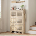 Garvee Shoe Storage Cabinet with 3 Flip Drawers, Freestanding Shoe Organizer Storage for Entryway with 2 Side Hooks, Farmhouse Hidden Slim Narrow Shoe Rack Cabinet, Natural Oak