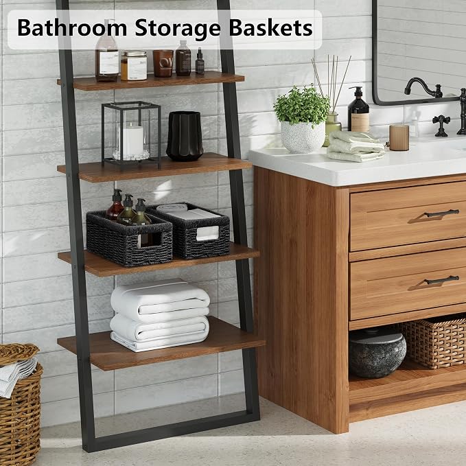 Vagusicc Wicker Storage Basket, Set of 2 Hand Woven Wicker Baskets for Organizing with Handles, Decorative Small Storage Bins for Countertop Toilet Paper Basket for Toilet Tank Top, Shelves, Black