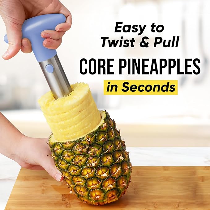 Zulay Kitchen Stainless Steel Pineapple Corer & Slicer – Heavy Duty Pineapple Cutter & Eye Removal Tool – Effortless Core Remover Tool with Sharp Reinforced Blade & Ergonomic Handle - Periwinkle Blue