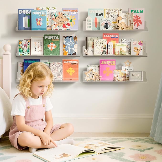 upsimples 6 Pack Acrylic Shelves for Wall Storage, 15" x 4“ Floating Bookshelves for Kids, Display Shelf Organizer for Bathroom, Bedroom, Living Room, Kitchen, Room Decor, Clear | Versatile Clear Floating Bedroom Shelves for Figures & Collectibles, Kid...
