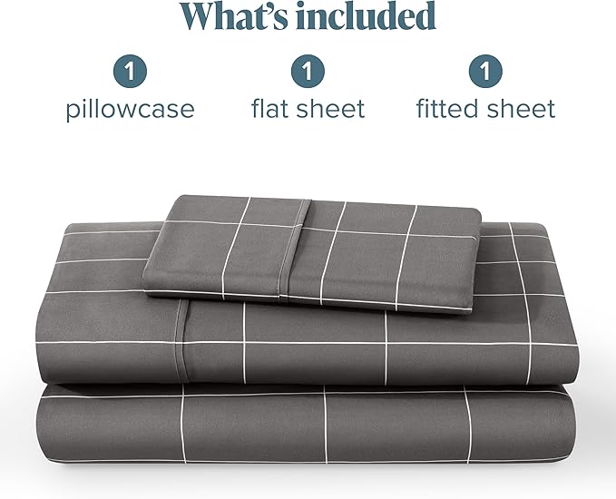 Bare Home Twin XL Sheet Set - College Dorm Size - Luxury 1800 Ultra- Soft Double Brushed Microfiber - Deep Pockets - Easy Fit - 3 Piece Bedding Sheet Set (Twin XL, Grid - Grey/White)