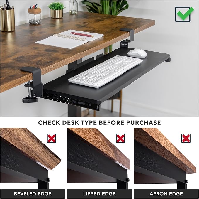 Mount-It! Keyboard Tray Under Desk, 30" (36" Including Clamps) Extra-Wide Pull Out Drawer, No-Drill C-Clamp Mount, Fits Desks 0"–1.77" Thick, Holds 11 lbs, Black