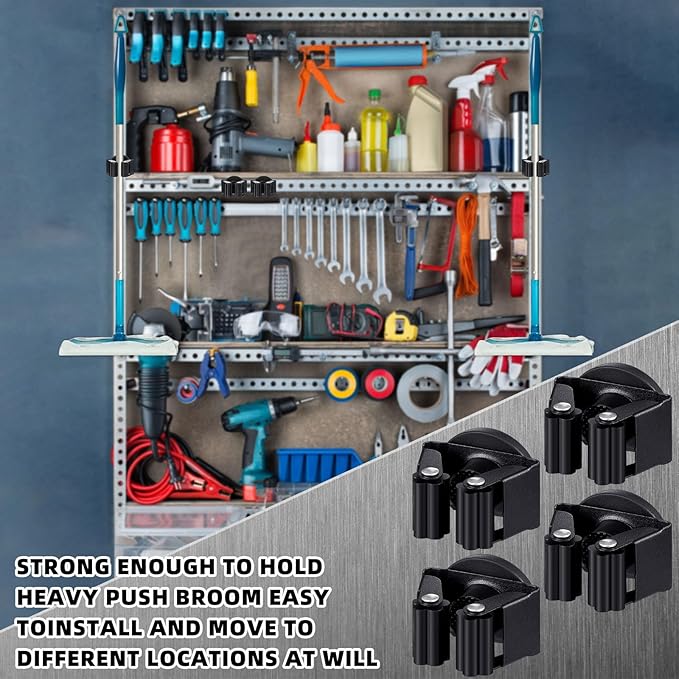 Vercraft 8 Pcs Magnetic Mop Broom Holder Movable Magnetic Broom Holder Rack, Anti Slip Wall Mounted Utility for Cleaning Tools, Garage, Kitchen, Laundry, Garden (Black)