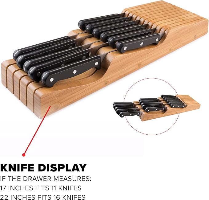 Bellemain 100% Pure Bamboo Knife Drawer Organizer, Knife Block - 16 Slots