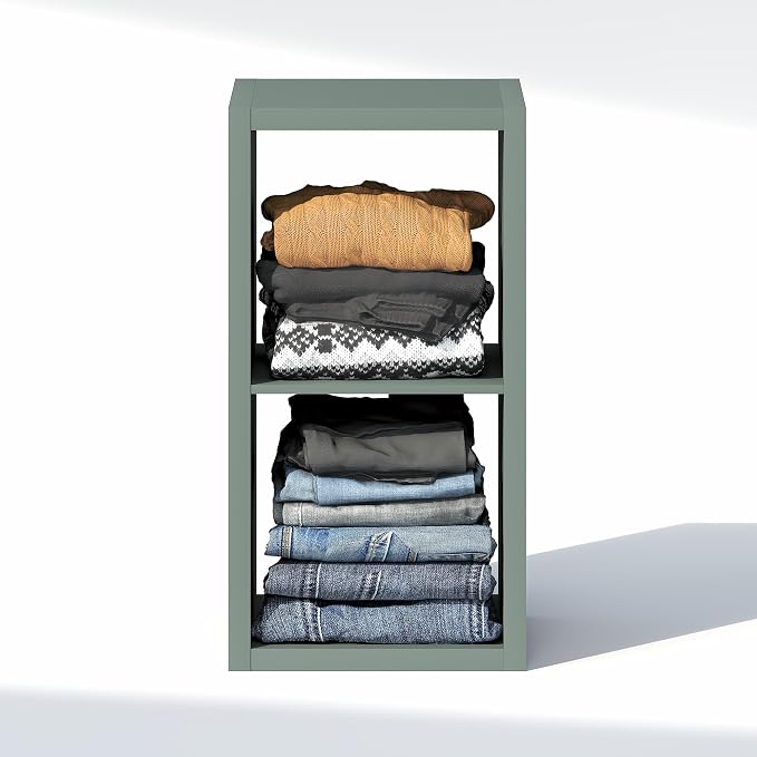 Furinno Cubic Extra Thick 2-Cube Closet Organizers and Storage, Sage Green | 14.6 x 16 x 30 in, Open Shelf Closet Storage, Closet Organizer, for Wardrobe, Bedroom, Living Room