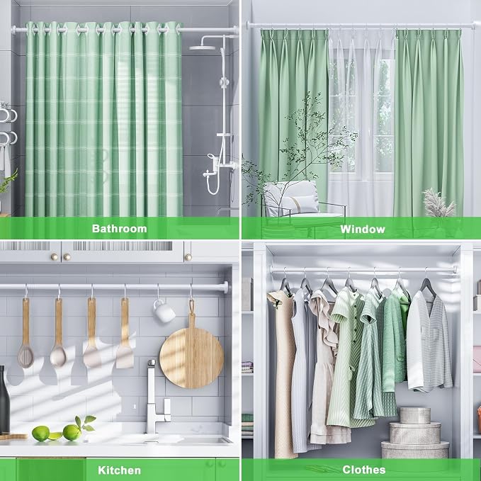 Ausemku Shower Curtain Rod 32-104 Inch Adjustable - Heavy Duty No drill Spring Tension Shower Rod, Non-Slip Rustproof Telescopic Rod for Bathroom, White