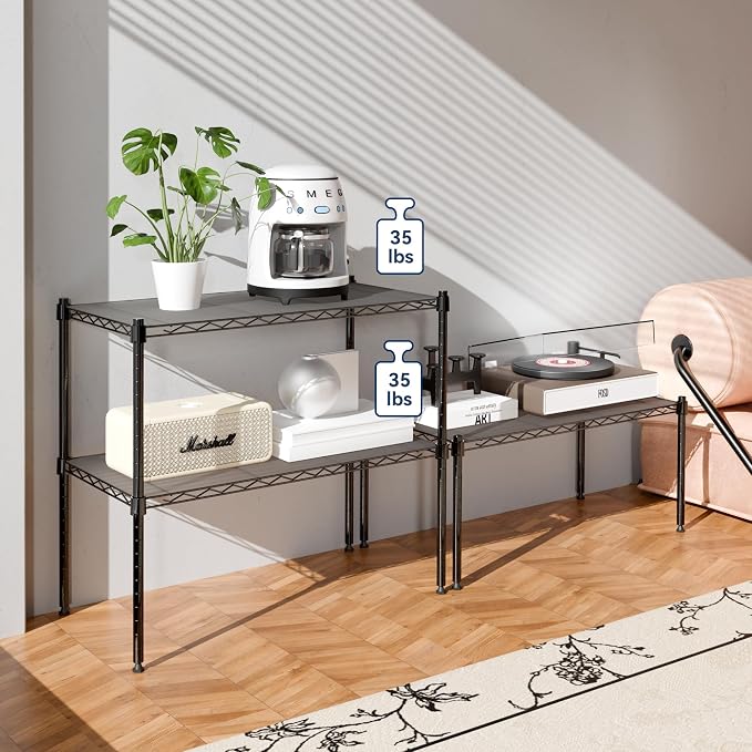 Whitmor 1 Tier Shelving Units, Wire Rack Storage Organizer, 30" L x 14" W x 15" H, Black w/Liner