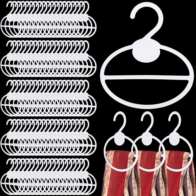FoldTier Scarf Hanger Plastic Holder Organizer Space Saving Scarf Organizer Clothes Hanger for Scarves Headscarves Clothing Sorting Storing (White,100 Pcs)