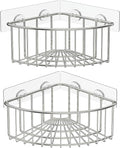 SMARTAKE 2-Pack Corner Shower Caddy Deep Basket Design, SUS304 Stainless Steel, Wall Mounted Bathroom Shelf with Adhesive, Storage Organizer for Toilet, Dorm and Kitchen (Silver)